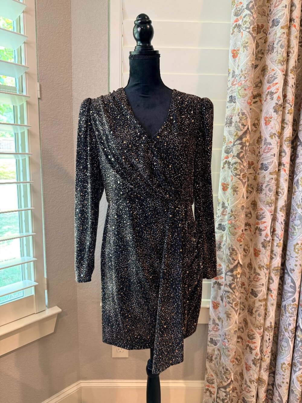 Alex Marie Black Gold Sequin Dress